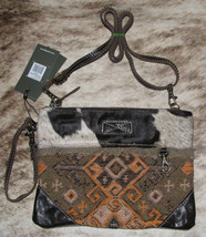 Myra #5687 Rug Design, Leather, Hairon, Olive Canvas 10.5&quot;x8&quot; Crossbody Bag - £29.61 GBP
