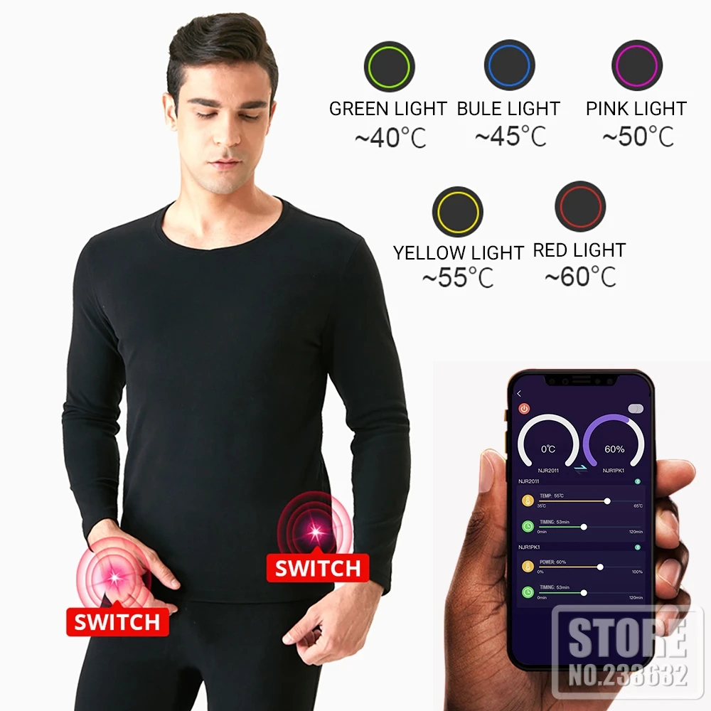 Sporting Winter Heated Underwear Smart Phone APP Control Temperature Motorcycle  - £55.71 GBP