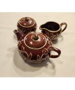 VINTAGE TEA SET 3 Piece -Pot, Cream &amp; Sugar Dishes~ Brown Floral Pattern... - $148.18 MXN