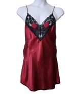 Vintage Val Mode Lingerie Nightgown Womens Large Maroon Red Satin Black ... - £17.89 GBP