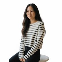 Truth By Republic Black White Striped Crop Sweater Size Medium Crew Neck... - $99.99