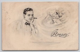 Handsome Man Smoking Dreaming of Beverly Who Appears in smoke Postcard G29 - $9.95