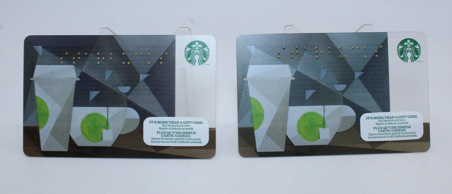 Primary image for Starbucks Coffee 2014 Gift Card Braille Mug Cup Tea Zero Balance Set of 2