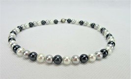 Vintage Costume Jewelry, Faux Pearl Strand, Dark and Light Gray, White, NK165 - £9.99 GBP