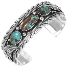 Navajo Sterling Silver Battle Mtn Turquoise Bracelet 3Stn Mens Xlg Cuff s8.5-9 - £606.44 GBP+