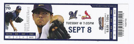 2009 Cardinals @ Brewers Full Unused Ticket September 8th - $94.67 MXN