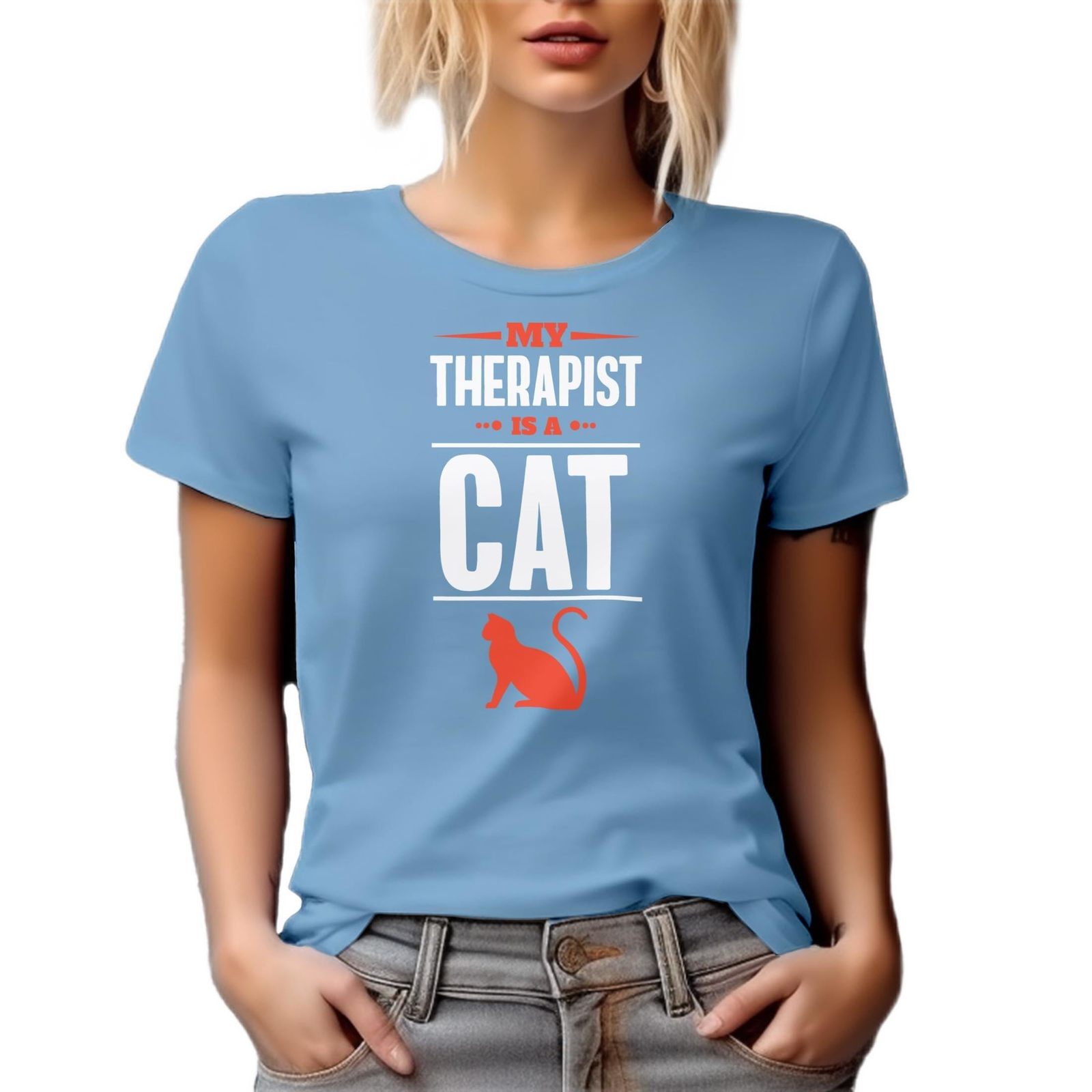 Cat Therapist Cute Graphic Tshirt for Cat Lover Women and Men - Baby Blu... - $21.77+