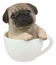 Realistic Adorable Pug Dog Teacup Statue 5.5&quot; Tall Pet Pal Puppy Pugs Figurine - £26.36 GBP
