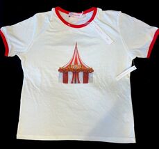 Lisa Says Gah Cirque Circus Big Top Print Tee White &amp; Red Ringer Sz XS - €50,66 EUR