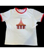 Lisa Says Gah Cirque Circus Big Top Print Tee White &amp; Red Ringer Sz XS - €50,56 EUR