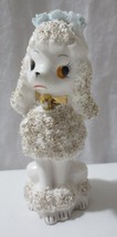 Vintage  Spaghetti White Poodle Figurine Gold Collar Accents Blue Rose - £27.68 GBP