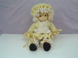 Vintage orange hair  dumplin baby doll with hand crocheted  yellow outfit - £25.32 GBP