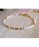 Gold pale rose miyuki beaded bracelet for women,dainty minimalist everyd... - £16.65 GBP