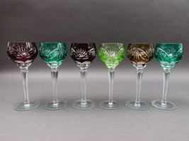 Lausitzer Bohemian Cut to Clear Fans Stars Roundlets Wine Hock Goblets S... - $249.99