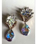 Vintage HIGH END 80s Couture Earrings Handmade Designer Rivoli Crystal C... - $86.36 CAD