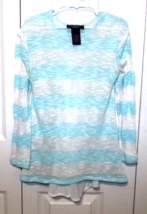 It&#39;s Our Time M Aqua White Stripe Sheer Long Sleeve Sweater Embellished ... - $11.65