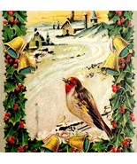 Christmas Victorian Greeting Card Redpoll Finch Embossed 1900s Postcard ... - $27.34 CAD