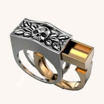 Silver &amp; Gold Hidden Compartment Skull Ring BRX63 Mens Womens Gothic Vintage Ne - £7.58 GBP
