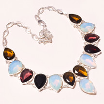 Multi Cut Stone Faceted Gemstone Handmade Fashion Necklace 18&quot; SA 858 - £11.00 GBP