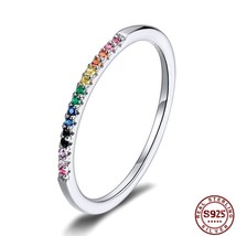 LEKANI  Rainbow Color Finger Rings for Women Stackable Match  Wedding Ring Sterl - £7.71 GBP