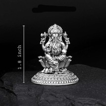 2D Solid 925 Sterling Silver Oxidized Ganesha Idol religious Diwali gift - £59.05 GBP
