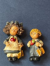 Vintage Pair of Resin Little Brown Curly Haired Girl &amp; Blonde Haired Boy - £9.00 GBP