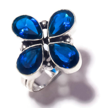 London Blue Topaz Pear Gemstone 925 Silver Overlay Handmade Statement Ring US-9 - £9.61 GBP