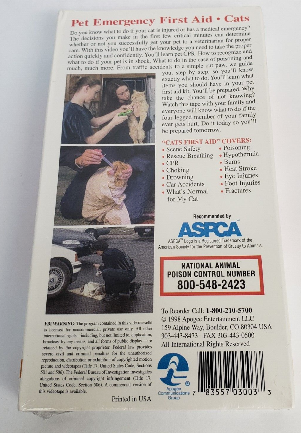 Primary image for Pet Emergency First Aid Cats ASPCA Approval VHS Video Tape New