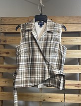 Ann Taylor 100% Silk Plaid Brown Tan Wrap Sleeveless Top Size 4 BBL JD - $225.18 MXN