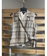 Ann Taylor 100% Silk Plaid Brown Tan Wrap Sleeveless Top Size 4 BBL JD - €10,16 EUR