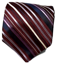 Tie Murano Diagonal Stripes Silk Red (Maroon) Purple Navy L 60&quot; W 4&quot; Mad... - £14.79 GBP