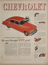 1949 Print Ad Chevrolet Fleetline Deluxe 4-Door Sedan Red Chevy Car Detroit,MI - $21.37