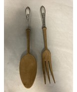 Webster Mayflower Sterling Handled &amp; Wood Salad Fork &amp; Spoon 10.5”L No M... - $115.26 CAD