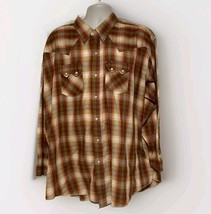 Dee Cee Vintage 1980s Brown Orange Plaid Pearl Snap Western Rodeo Shirt ... - $10.50