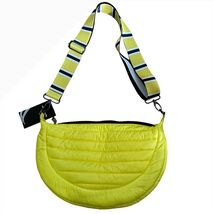 THINK ROYLN Yellow Fluo Halfmoon Puffy Crossbody Bag Reversible Strap 3 ... - $35.63