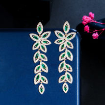 4 Ct Diamond Emerald Long Leaf Simulated Women Earrings  925 Silver Gold Plated - £95.25 GBP