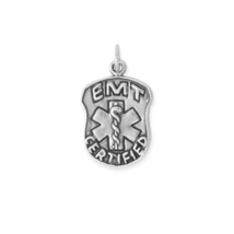 Oxidized Sterling Silver EMT Certified Badge Charm for Bracelet or Necklace - $32.00