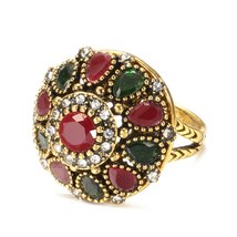 Hot Crystal Flower Ring Fashion Antique Gold Ethnic Bride Rings For Women Boho V - £7.09 GBP