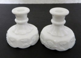 Milk Glass Westmoreland Glass Paneled Grape Candle Holders Pair Dual Purpose - £17.70 GBP