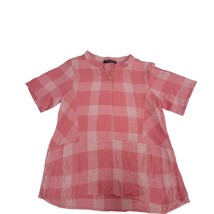 Gracila Xl Pink White Plaid Short Sleeve Shirt Faux buttons - $10.00