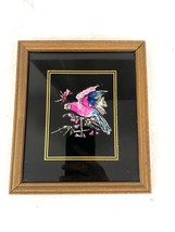 VTG Folk Art Tinsel Foil Reverse Artwork Framed 70s Parrot Bird 6.5&quot;x8&quot;  - £20.80 GBP