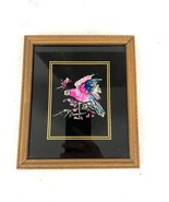VTG Folk Art Tinsel Foil Reverse Artwork Framed 70s Parrot Bird 6.5&quot;x8&quot;  - £20.53 GBP