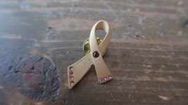 Gold Tone 1.5&quot; Avon Pink Stone Breast Cancer Ribbon Pin - £7.95 GBP