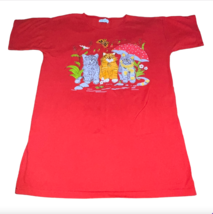 Vintage Large Kitty Cat Sleep Graphic T Shirt Tunic Beach Cover Up Red USA OSFA - £19.97 GBP