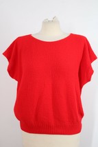 Vtg 80s Kate Collins L 48&quot; Red Seed Stitch Knit Short Sleeve Sweater Top - £19.32 GBP
