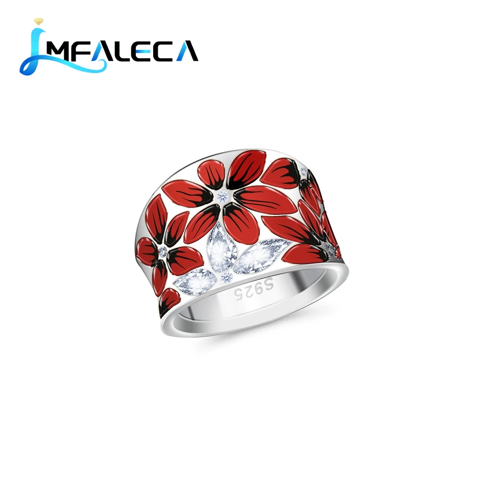 LMFALECA Women Wedding Silver Ring Red Enamel Decoration 925  Silver Handmade Ri - $57.42