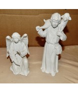 Angel &amp; Sheep Herder Figurines 8&quot; &amp; 6&quot; Tall Ceramic To Be Painted Or Not... - £12.01 GBP