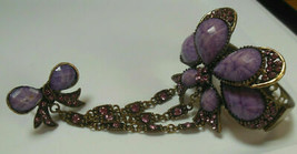 Purple Bow Cab Rhinestone Cuff Bracelet with Attached Matching Adjustabl... - $17.81