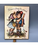 Vintage &#39;76 Hummel Wooden Wall Decor Artwork by Evans Girl Kissing Boy F... - €16,33 EUR