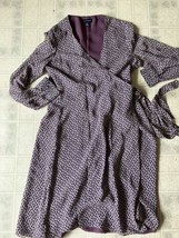 Ann Taylor Size 8 Purple Leaf Pattern 3/4 Sleeve 100% Silk True Wrap Dress - £29.23 GBP